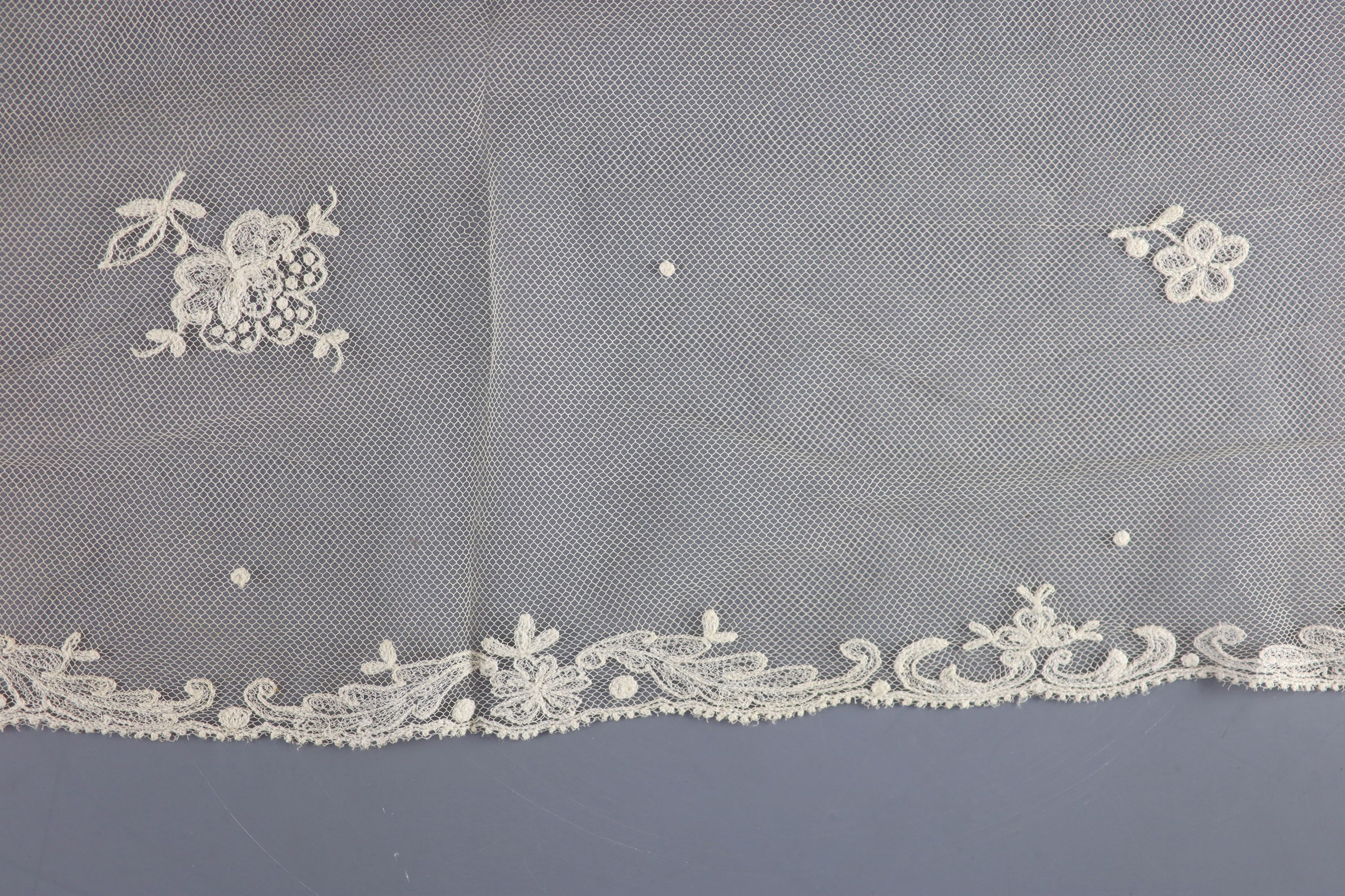 A 19th century needle-run net stole, with a letter of provenance: given as a gift by Queen Victoria